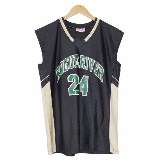 Sleeveless Baskeball Jersey Rogue River Number 24 Black Green and Golden Tan - Picture 11 of 11